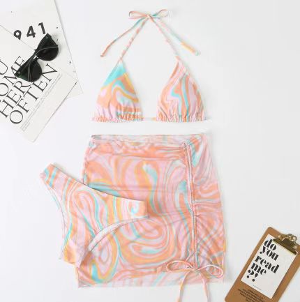 Mesh Three Piece Women Split Triangle Bikini Swimsuit Beach Swimwear