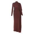 Women Wear Autumn Solid Color Elegant Lady Turtleneck Long Sleeve Tight Waist Sheath Ribbon Dress