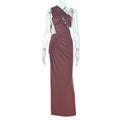 Slim Fit Backless Split Asymmetric Turtleneck Maxi Dress Sexy Elegant Women Solid Color Evening Dress