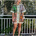 Summer Women Clothing Collared Single Breasted Long Sleeve Printed Dress