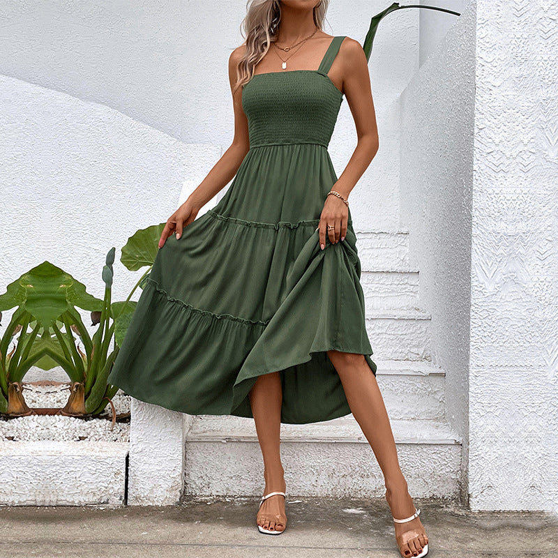 Women Solid Color Sling Summer Dress