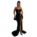 Women Clothing Sexy Spaghetti Straps Sleeveless Sequined Dress Split Dress