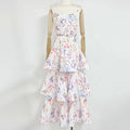 Seaside Vacation Floral Dress Autumn Winter Printed Painted Belt Waist Tight Slimming Women Wear Dress