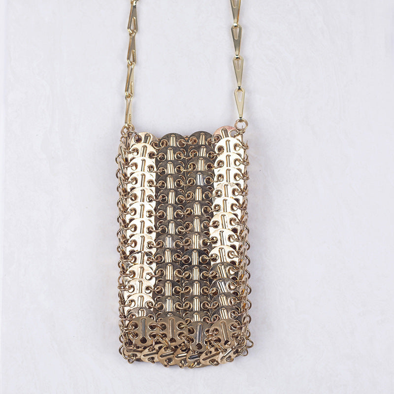 Metal Gold Sequ DIY Handmade Mobile Phone Lipstick Messenger Bag Niche Bag Women