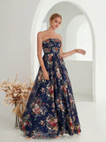 Printed Chiffon Tube Top Elegant Evening Dress Women Ball Gown Party Bridesmaid Spring Direct Supply A line Dress