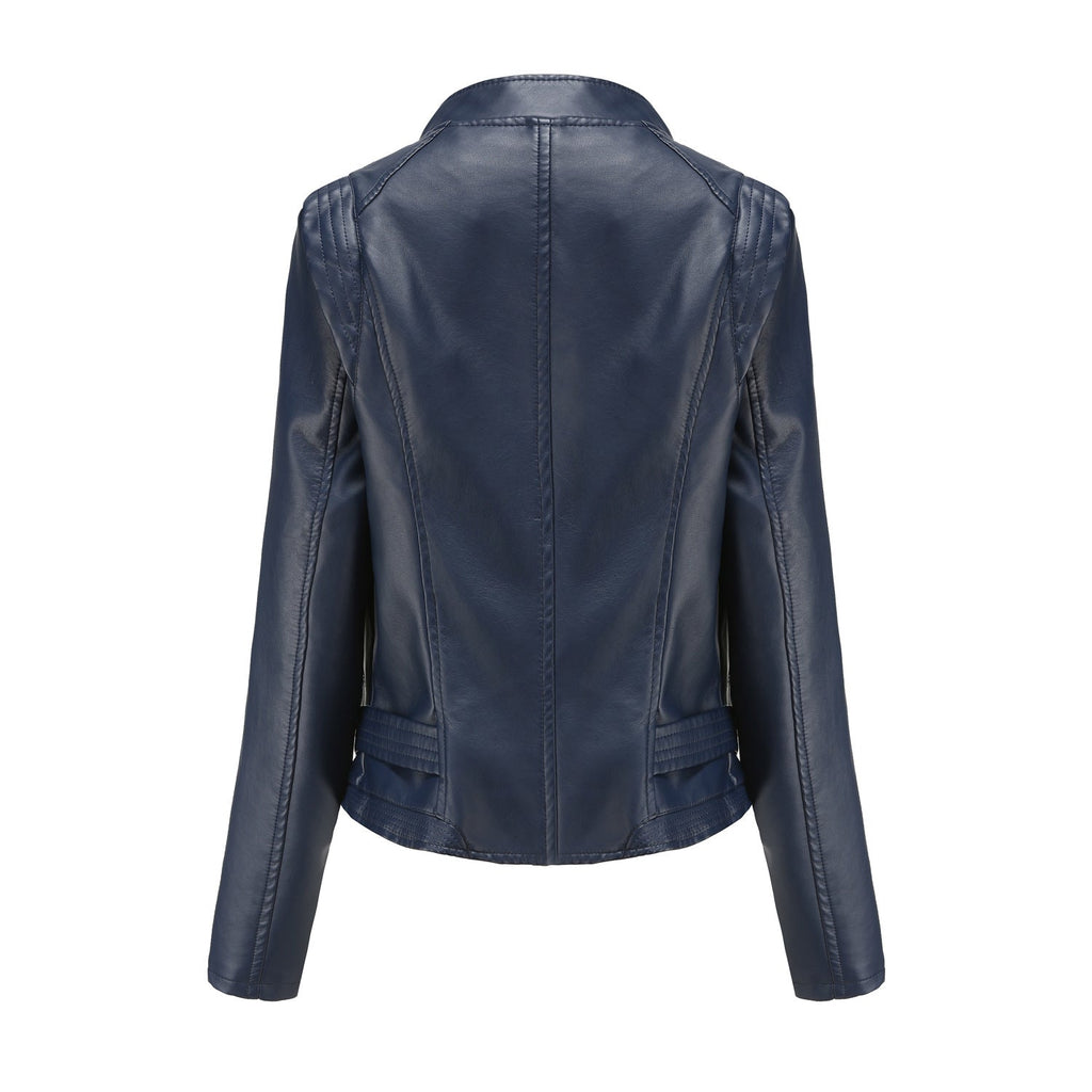 Faux Leather Collared Women Slim-Fit Leather Coat Women Spring Autumn Thin Long Sleeve Coat Short Women Jacket Plus Size