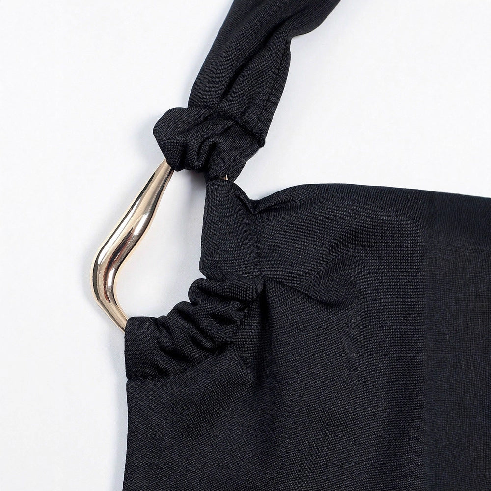 Halter Waist Controlled Pleated Sexy Dress Sexy Look Fairer Slimming Slim Women Clothing