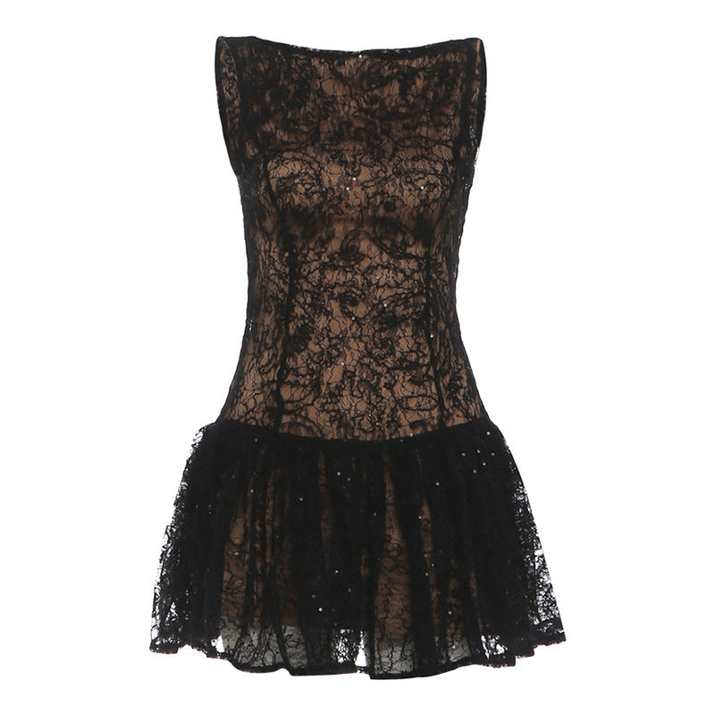 Autumn Winter Women Clothing Socialite Slimming Backless Sleeveless Dress