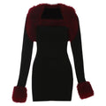 Autumn Winter Women Clothing Sexy Dignified Sense of Design Plush Stitching Long Sleeve Narrow Dress Set for Women