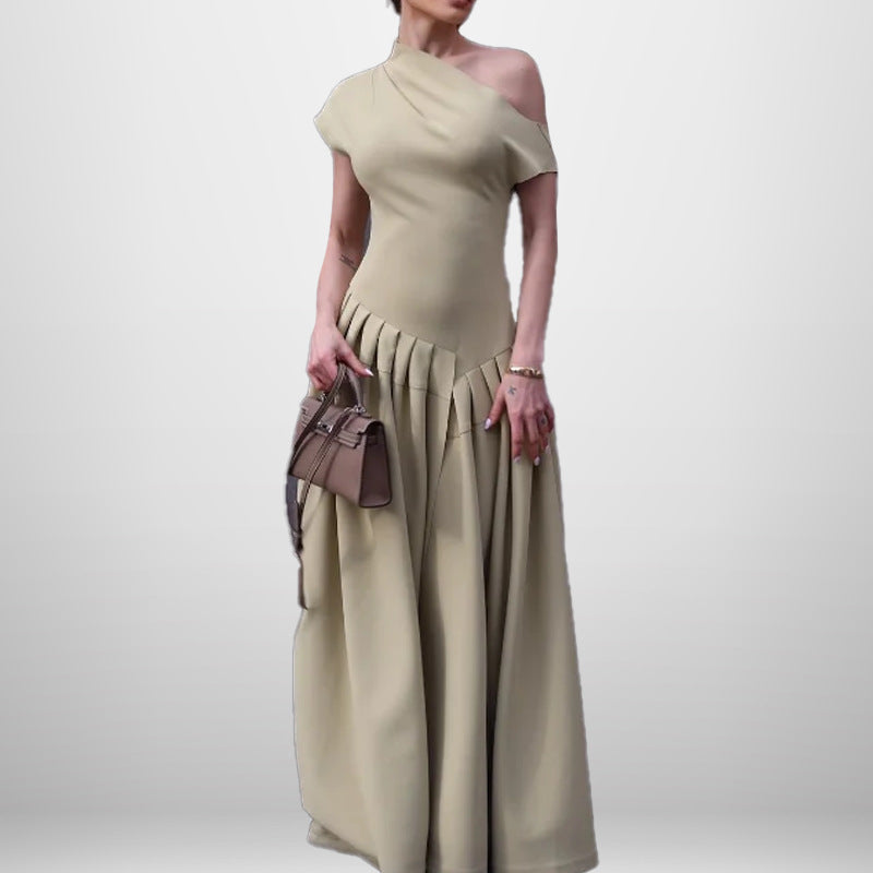 Spring Elegant Diagonal Collar Slim Slimming Maxi Dress