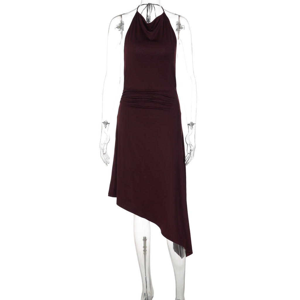 Women Clothing Sexy Backless Crumpled Waist Slim Fit Tied Dress Women