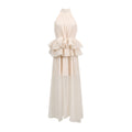 Elegant Wedding Dress Series Women Summer Turtleneck Sleeveless Waist Ruffled Maxi Dress