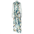 Color Matching Women Printed Wear Stylish Comfortable Loose Hip Dress Pleated Waist Maxi Dress
