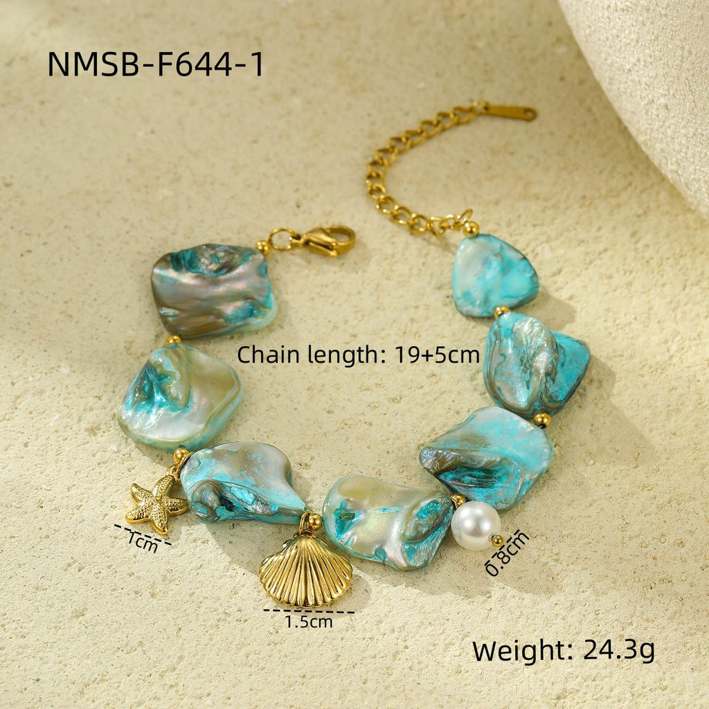 Stainless Steel Bracelet Shell Pearl Light Luxury Titanium Steel Women Bracelet Jewelry