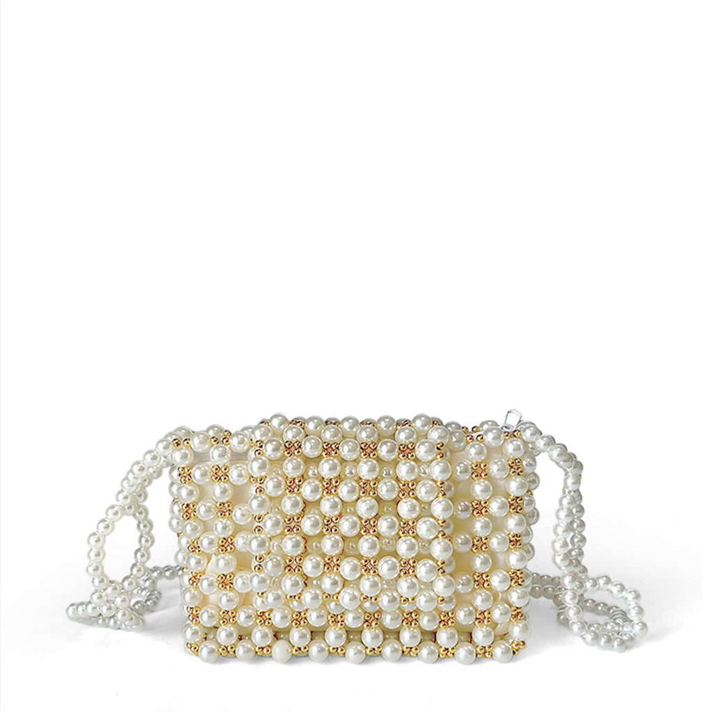 Pearl Bag Golden French One Shoulder Bag Casual Handmade Beaded Bag