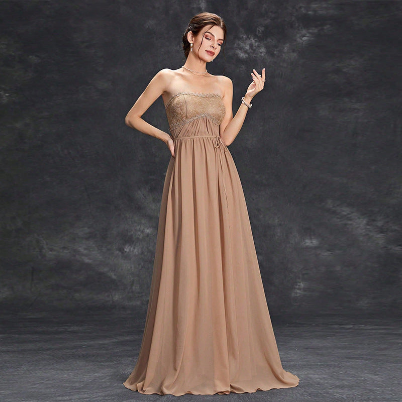 Tube Top Evening Dress Sexy High End Host Women High-End Sense Adult Ceremony Graduation Autumn Winter