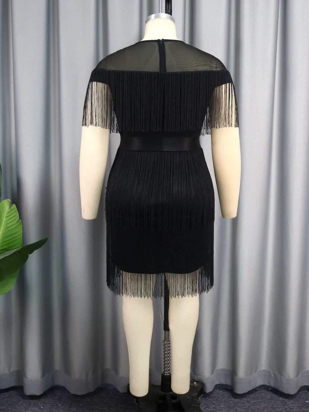 Women Round Neck Tassel Sleeve with Belt Dress Elegant Office High Waist Slimming Women Wear Dress