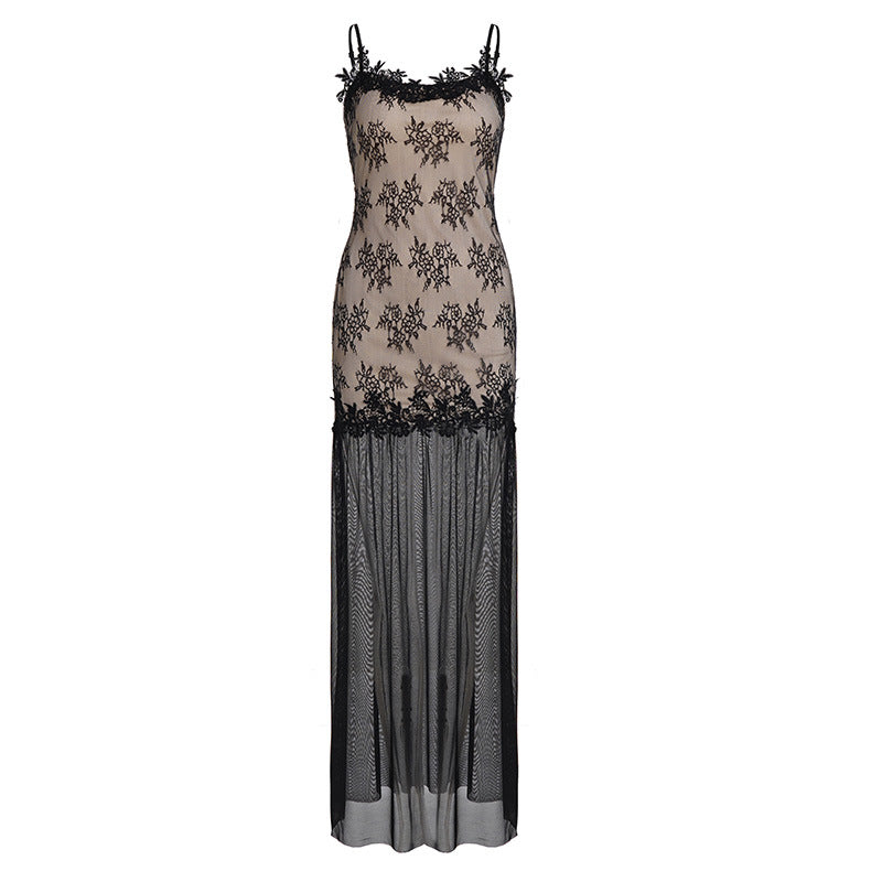 Sexy Woman Dress Lace Mesh Patchwork Slim Strap Dress