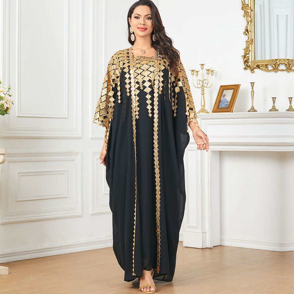 Middle East Metallic Color Muslim Robe Loose Two-Piece Suit Dress