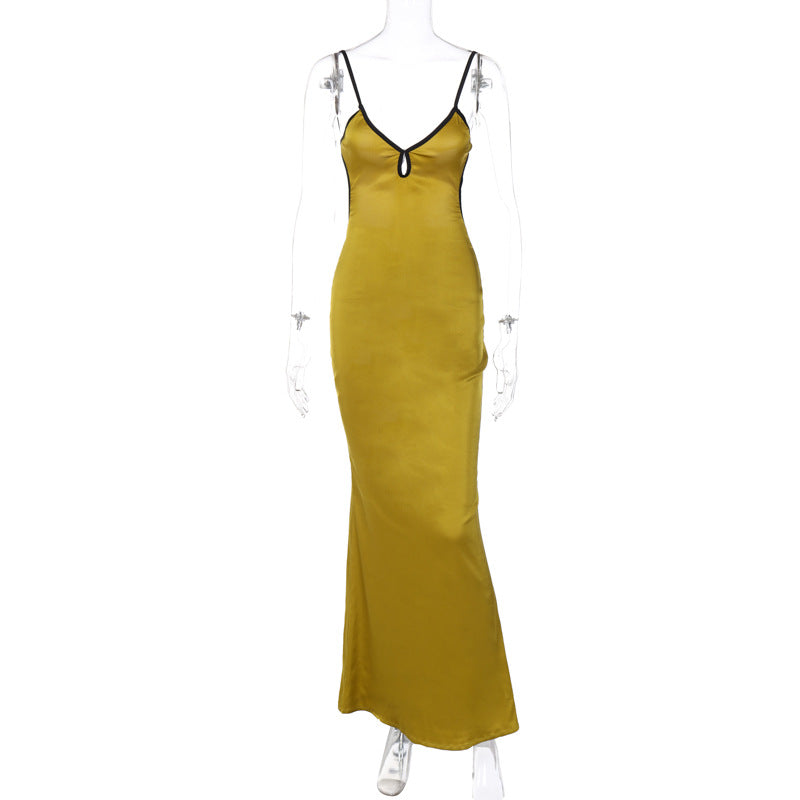 Women Clothing Spring Solid Color Sexy Strap Lace up Backless Dress High Waist Dress for Women