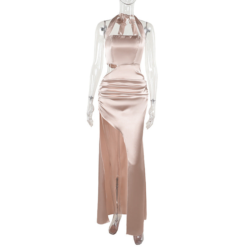 Socialite Elegant Sexy Halter Hollow Out Cutout Slit Formal Dress Dress Summer Suspender Dress