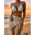 Hollow Out Cutout out Sequin Hand Crocheting Beach Irregular Asymmetric Triangle Shawl Sexy Fishnet Tassel Sun Proof Beach Towel
