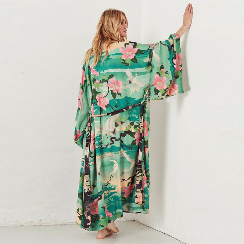 Loose Beach Beach Cover Up Sun Protection Shirt Mid-Length Cardigan Swimsuit Dress Women