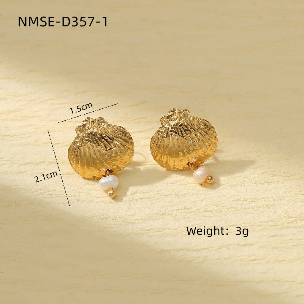 Marine Scallop Titanium Steel Earrings Affordable Luxury High Grade Personality Trendy Stainless Steel Studs Earrings