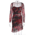 Women Clothing Summer Slim Fit Sexy Mesh Floral Print Strap Sheath Dress
