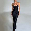 Women Clothing Sexy Strap Satin Dress Autumn Backless Lace up Waist Controlled Maxi Dress