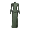Autumn Winter Slim Waist Half Turtleneck Pleated Solid Color Maxi Dress Dress Women