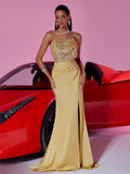 Elegant Sequin Floral Stitching Formal Evening Dress Cocktail Host Bridesmaid Dress