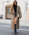 V neck Long Faux Fur Coat Overcoat Women Autumn Winter Plush Warm Coat