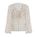 Ruffled V Collar Polka Dot Chiffon Top Girlish Cute Youth Looking Bow Lace up Long Sleeve Shirt Autumn