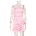 Elegant Women Clothing French Sexy Tube Top Backless Pleating Lace Niche Dress Short Dress