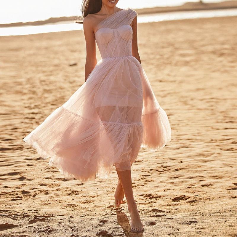 Autumn Winter Women Princess Dress Sleeveless Dress Banquet Dress Host