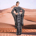 Super Long Sleeve Crew Neck Sexy Slim Long Sequined Cocktail Evening Dress Bridesmaid Dress