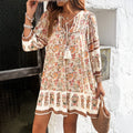 Spring Summer Casual Bohemian Holiday Rayon Printed V neck Dress Women Clothing