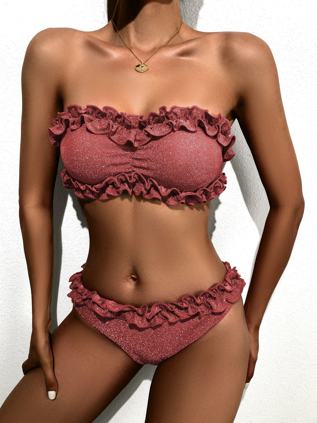 Bikini Solid Color Swimsuit Sexy Swimsuit Women Backless Swimsuit Lace Swimsuit