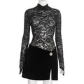Women Clothing Autumn Winter Sexy Turtleneck Slim Lace Long Sleeve Split Skirt Casual Two Piece Sets