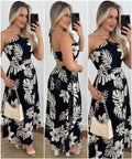 Spring Summer Southeast Asia Vacation Personalized Digital Printing Halter Tube Top Thin Strap Dress