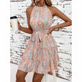 Women Spring Summer Dress Women Lace Printing Sling Mid Length Dress