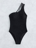 Solid Color One Piece Swimsuit Women Sexy One Shoulder Show Back Beach Bikini