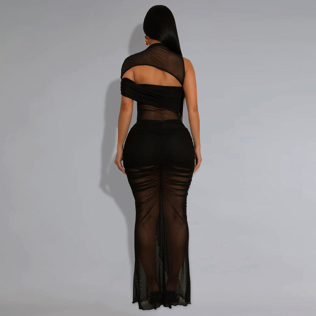 Women Wear Sexy Sheer Mesh Arm Covering Dress