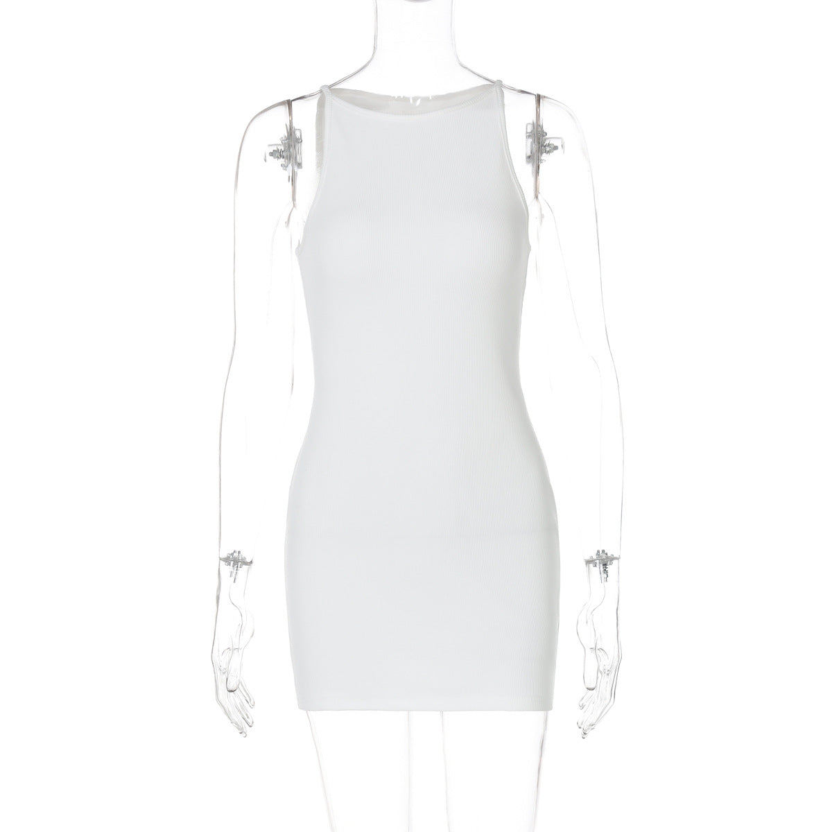Women Clothing Summer Casual Solid Color round Neck Sleeveless All Matching Short Dress