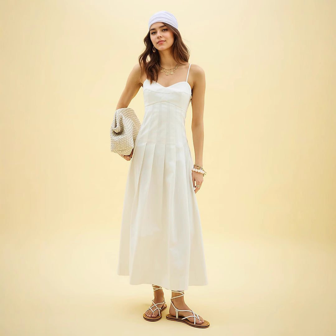 Summer Boning Corset Tube Top Sleeveless Waist Large Swing Solid Color Mid Length Dress Cami Dress