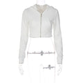 Women Clothing Winter Cardigan Zipper Hooded Slim Fit Cropped Long Sleeves Top