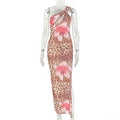 Niche Personality Lady Clothing Bag Stitching Leopard Print Hip Dress Diagonal Collar Wrapped Chest Asymmetric Split Dress