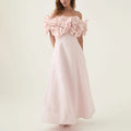 Graceful Tube Top Maxi Dress Early Spring Three Dimensional Floral Waist Slimming Socialite Solid Color Dress
