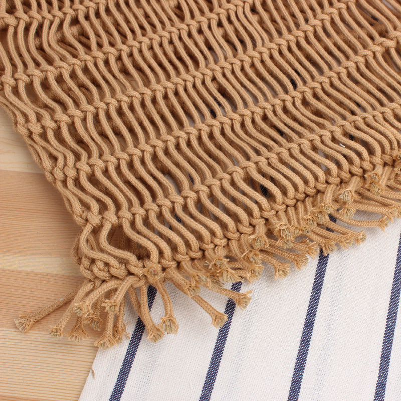 One-Shoulder Portable Cotton Rope Net Pocket Hand-Woven Bag Trendy Women Mori Straw Bag Beach Bag